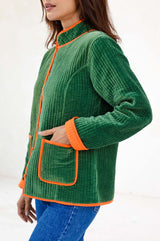 Velvet Quilted Jacket | Green/Orange
