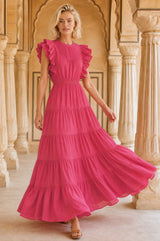 Rose Frill Maxi Dress | Pink
