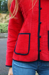Velvet Quilted Jacket | Red/Navy