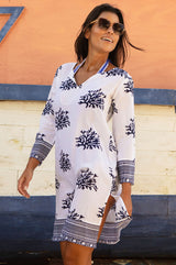 Guadalupe Short Organic Cotton Tunic | White/Navy