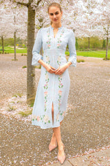 RHS Floral Printed Linen Dress | Pale Blue