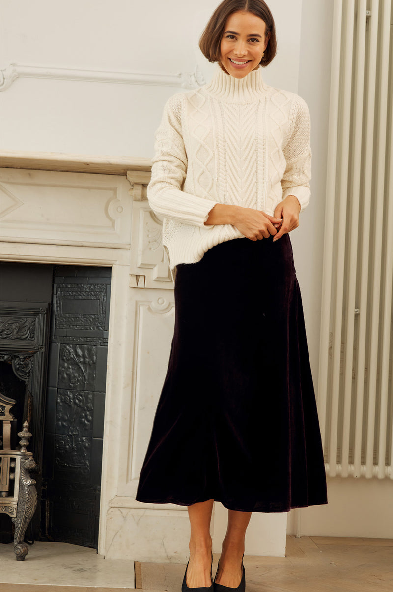Merino Wool Cable Knit Funnel Neck Jumper | Cream