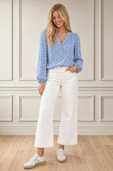 Clea Viscose Crinkle Blouse | Star Blue/White