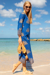 Guadalupe Maxi Organic Cotton Tunic | Cobalt/Gold - Aspiga