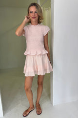 Cicely Stripe Dobby Organic Cotton Mini Skirt | Coral/White