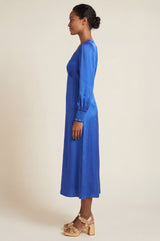 Sabine Long Sleeved Hammered Satin Dress | Blue