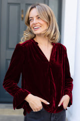Astrid Velvet V-Neck Top | Wine Red