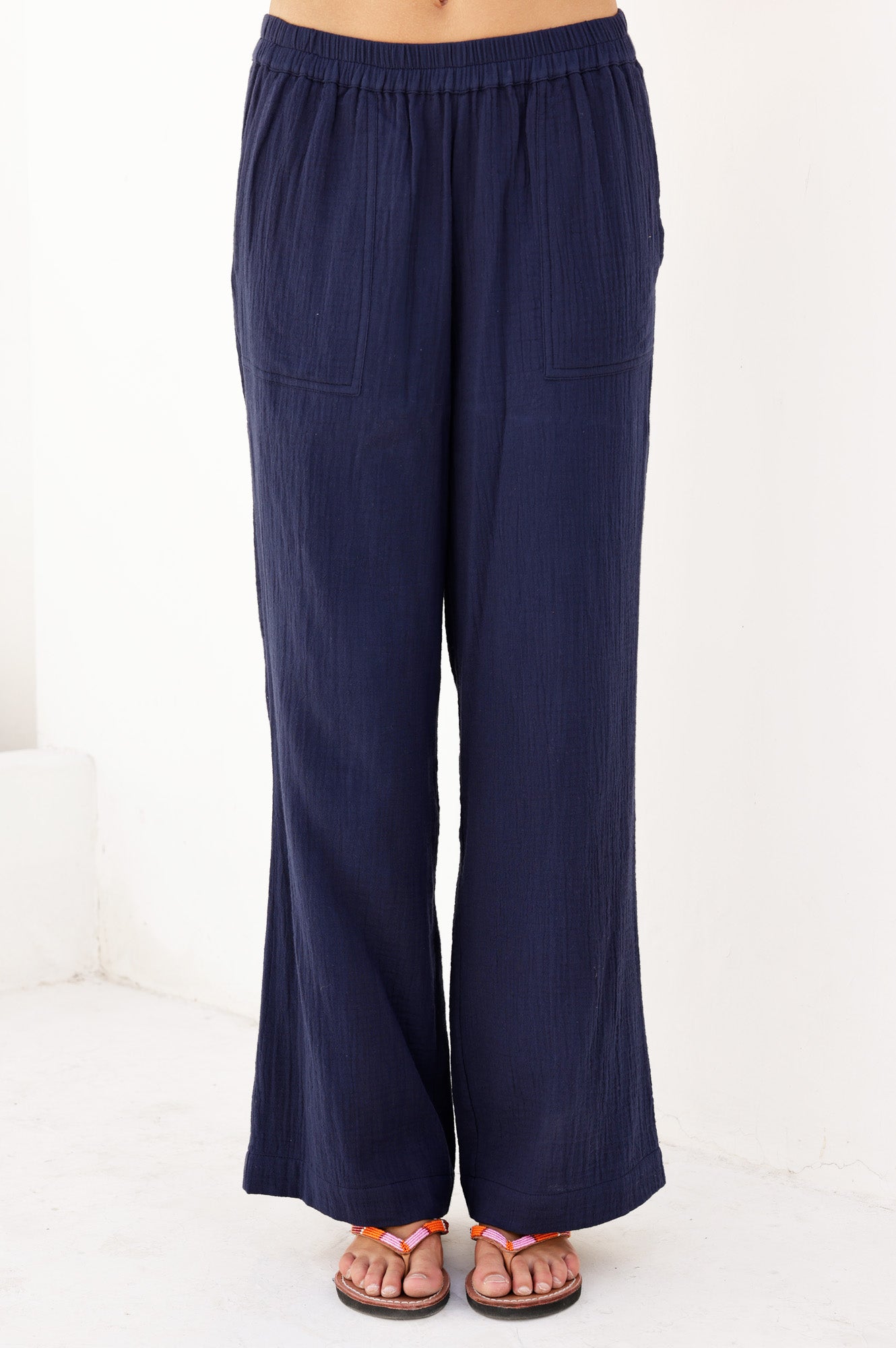 Organic Cotton Cheesecloth Trouser | Navy - Aspiga
