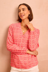 Clea Blouse | Flower Tile Orange/Pink