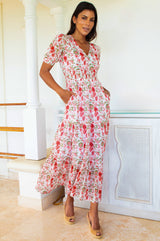 APPROVED Billie Short Sleeve Organic Cotton Dress | Ecru/Red - Aspiga