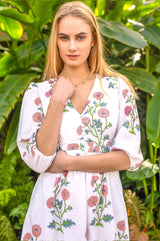 Jyoti Cotton Midi Dress | White/Pink/Green
