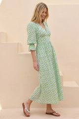 Chloe Organic Cotton Dress | Sage/White