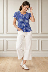 Lisbon Viscose Crinkle Blouse | Lixus Cobalt/White