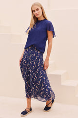 Caped Sleeve Blouse | Navy