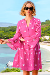 APPROVED Cristina Embroidered Organic Cotton Kaftan | Pink/White - Aspiga