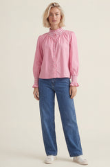 Embroidered Smocked Blouse | Pink/White