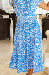 Riley Viscose Crinkle Dress | White/Blue - Aspiga