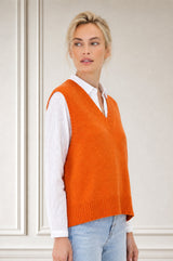 Merino Wool V Neck Tank | Orange