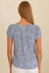 Lisbon Viscose Crinkle Blouse | Circle White/Blue - Aspiga