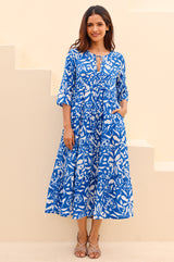 Emma Organic Cotton Dress | Cobalt/White
