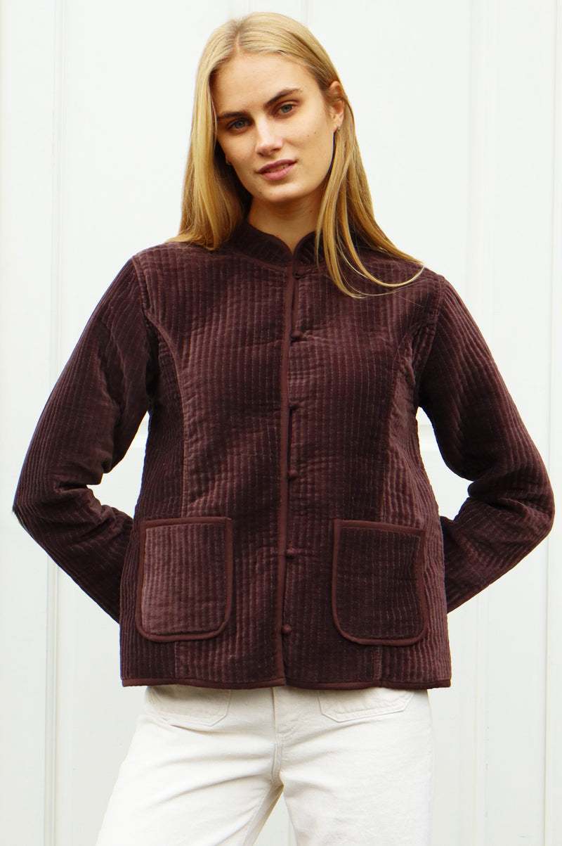 Velvet Quilted Jacket | Chocolate