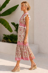 Pippa Organic Cotton Block Print Dress | White/Pink