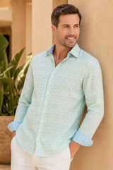Men's Organic Cotton Shirt | Mini Sunflower Mint/White