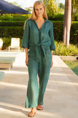 APPROVED Light Weight Linen Tie Front Shirt | Teal - Aspiga