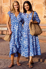 Demi Organic Cotton Wrap Dress | Cobalt/White - Aspiga