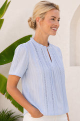 Vienna Cotton Short Sleeve Blouse | Sky Blue