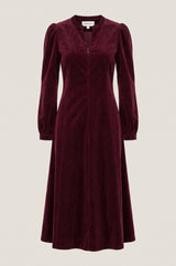 Stretch Corduroy Zip Front Dress | Burgundy