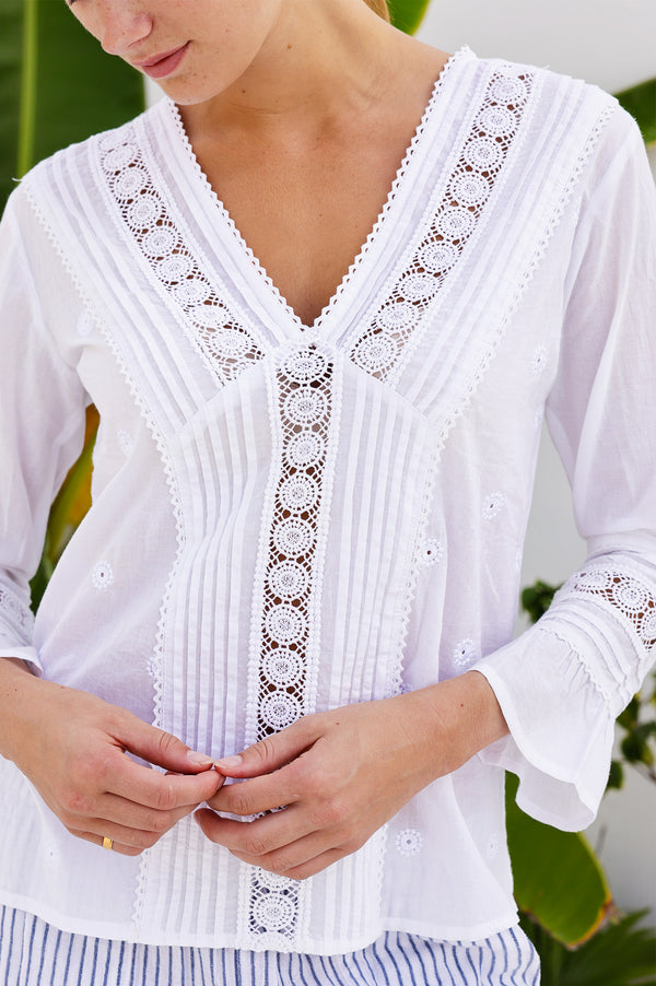 Valentina Embroidered Cotton Blouse | White