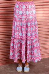 APPROVED Becks Organic Cotton Block Print Skirt | Sunflower Pink/Cobalt - Aspiga