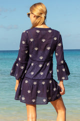 APPROVED Cristina Embroidered Organic Cotton Kaftan | Navy/White - Aspiga