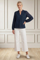 Long Sleeve Lace Blouse | Navy