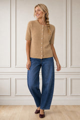 Alpaca Blend Short Sleeve Cardigan  | Light Camel