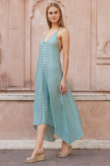 Halter Viscose Midi Dress | Sage/White
