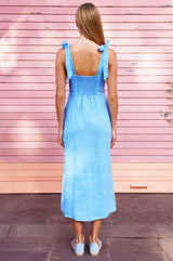 Tie Strap Linen Dress | Marina Blue - Aspiga