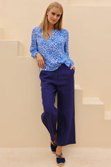 Kaia Viscose Crinkle Blouse | White/Blue