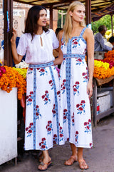 APPROVED * Florrie Block Print Organic Cotton Skirt | Buta Teal/Red - Aspiga
