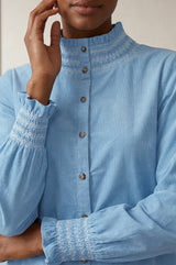 Embroidered Smocked Baby Cord Blouse | Ice Blue