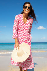APPROVED * Hayden Organic Cotton Dress | Ikat white/Pink - Aspiga
