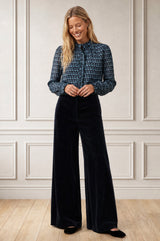 Printed Frill Collar Blouse | Navy/Ice Blue