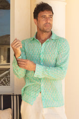 Men's Organic Cotton Shirt | Floral Turquoise/White - Aspiga