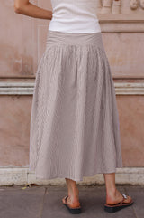 Stripe Dropped Waist Skirt | Chocolate/White
