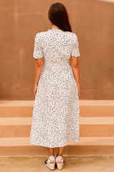 Esha Organic Cotton Cheesecloth Dress | Ecru/Navy