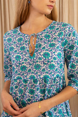 Emma Organic Cotton Dress | Flower Wheel Green/White