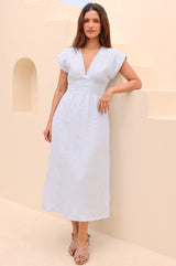V-Neck Linen Dress | Light Blue - Aspiga