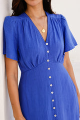 Tessa Organic Cotton Cheesecloth Dress | Cobalt - Aspiga