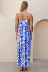 Bella Organic Cotton Block Print Sundress | White/Cobalt - Aspiga